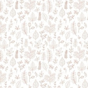 Tiny autumn garden - leaves petals seeds and branches for fall botanical ditsy nature design latte beige on white