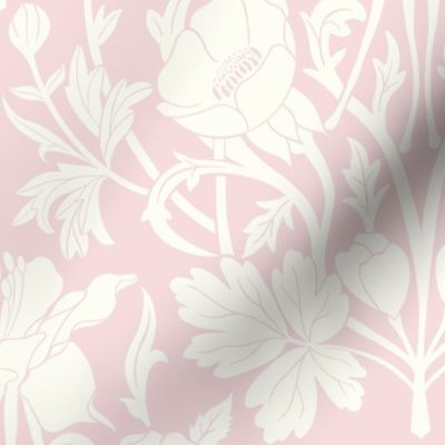 Columbine and buttercups/modern damask/floral vine garden/baby pink