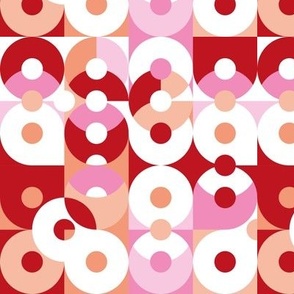 Groovy sixties circles - funky geometric design in pink blush red on white mid-century abstract