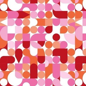 Groovy abstract geometric shapes retro sixties mod design mid-century love pink tangerine orange on white