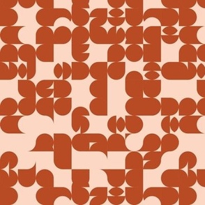 Groovy abstract geometric shapes retro sixties mod design mid-century love tangerine orange on blush