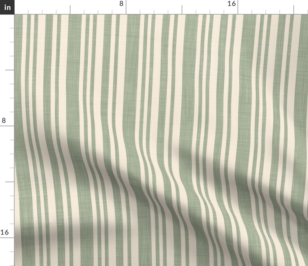Striped French Country Table Linen in Sage Green