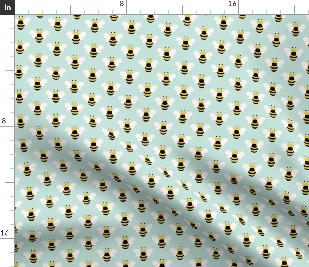 Minimalist abstract bees in Scandinavian style - summer pollinators on sea foam green 
