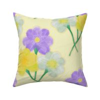 Yellow Floral Butter Cup Trio Cheery Hand Painted Flowers Duvet Purple White Yellow Green Botanical Pillow