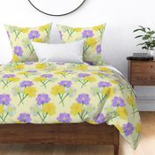 Yellow Floral Butter Cup Trio Cheery Hand Painted Flowers Duvet Purple White Yellow Green Botanical Pillow