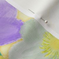 Yellow Floral Butter Cup Trio Cheery Hand Painted Flowers Duvet Purple White Yellow Green Botanical Pillow