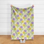 Yellow Floral Butter Cup Trio Cheery Hand Painted Flowers Duvet Purple White Yellow Green Botanical Pillow