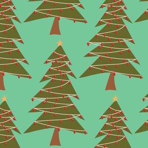 Retro Style Lit Christmas Trees-Rustic Berries Palette-Medium Scale