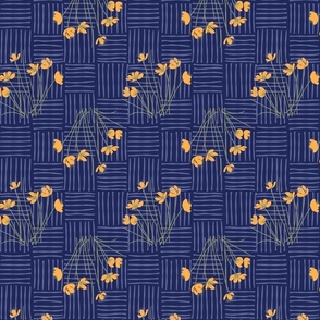 (M) Buttercups Bidrectional on a Woven Dark Blue Texture Medium