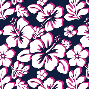NAVY BLUE, HOT PINK AND WHITE HAWAIIAN FLOWERS - SMALL SIZE