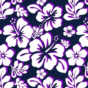 NAVY BLUE, PURPLE AND WHITE HAWAIIAN FLOWERS - SMALL SIZE