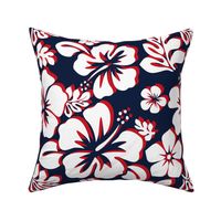 NAVY BLUE, RED AND WHITE HAWAIIAN FLOWERS - SMALL SIZE