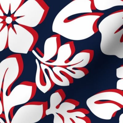 NAVY BLUE, RED AND WHITE HAWAIIAN FLOWERS - SMALL SIZE