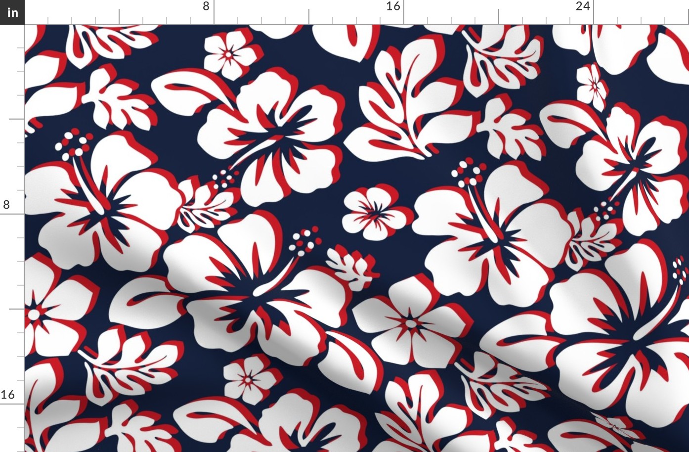 NAVY BLUE, RED AND WHITE HAWAIIAN FLOWERS - SMALL SIZE