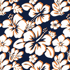 NAVY BLUE, ORANGE AND WHITE HAWAIIAN FLOWERS - SMALL SIZE