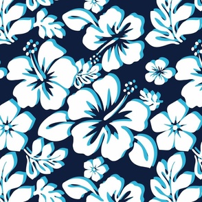 NAVY BLUE, OCEAN AQUA BLUE AND WHITE HAWAIIAN FLOWERS - SMALL SIZE