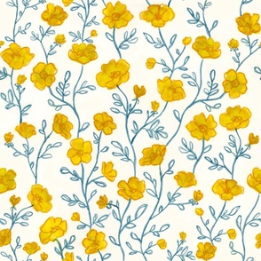 Retro Watercolor Buttercups in Yellow - (XXXL)