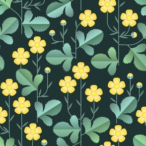stylised buttercups floral - dark