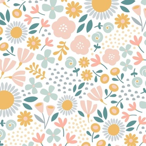 Fun floral non directional print  with boho colours - Large