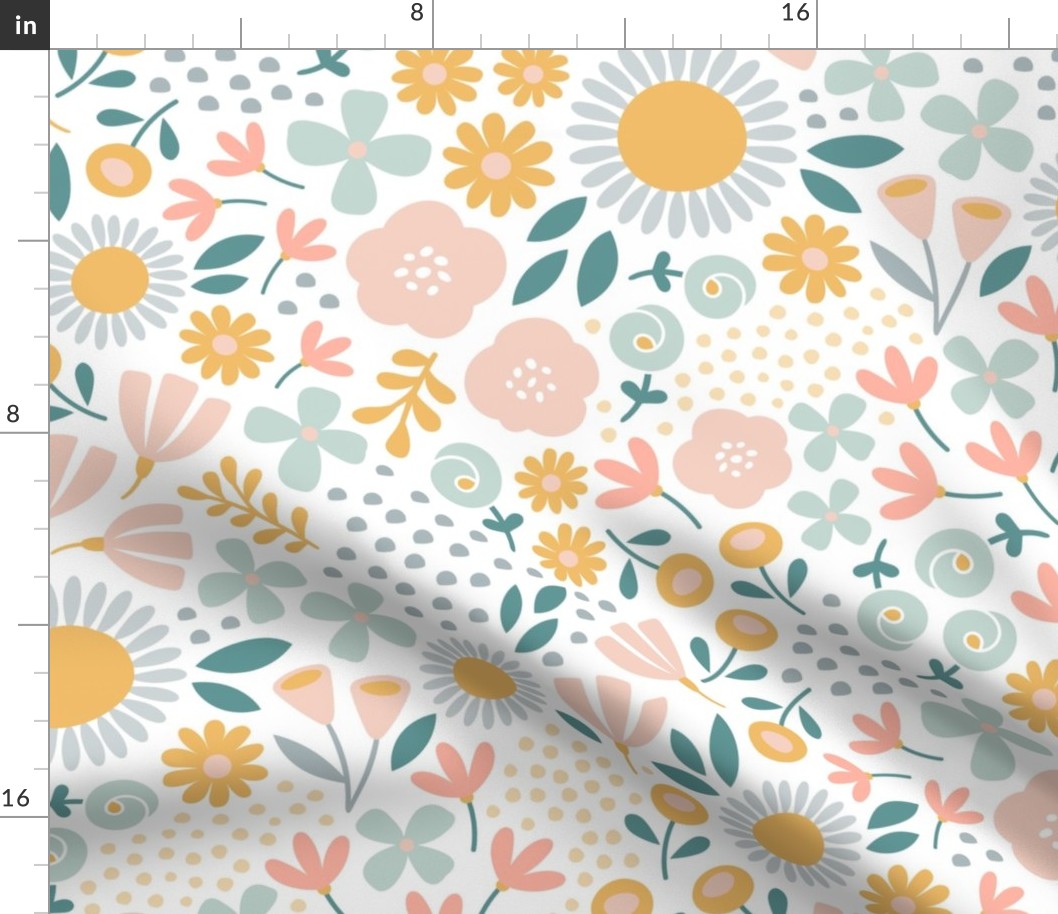 Fun floral non directional print  with boho colours - Large