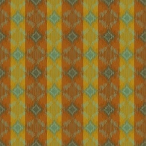 Earthy Ochre Green Ikat Diamond Stripe Scribble Style