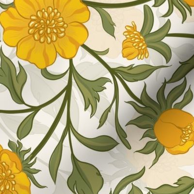 medium // Pretty buttercup florals on ecru white