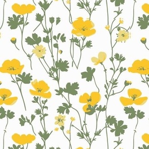 Buttercups in Yellows on Soft White (smaller print)