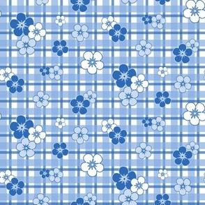 S - Blue Floral Gingham  – Vintage French Country Check