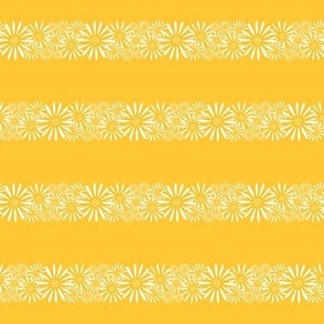S – Yellow Daisy Stripes – Retro Vintage Summer Floral Horizontal Pinstripe