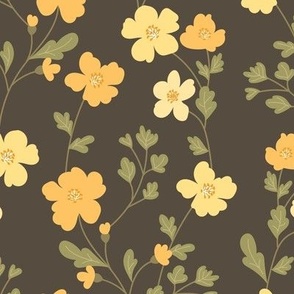 Vintage flowers. Brown pattern. Big scale