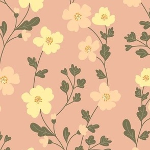Vintage flowers. Pink and yellow pattern. Big scale