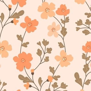 Vintage flowers. Beige and orange pattern. Big scale