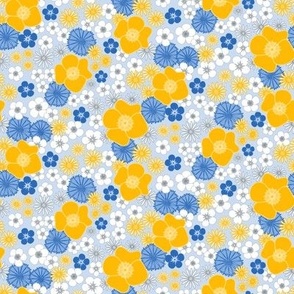S - Retro Wildflowers Blue & Yellow – Cornflower & Mustard Vintage Floral Meadow 
