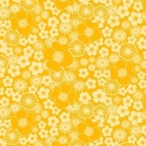 S - Yellow Retro Wildflowers– Mustard Vintage Floral Meadow 