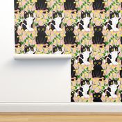 Buttercup flowers and cats, cat fabric wallpaper large scale