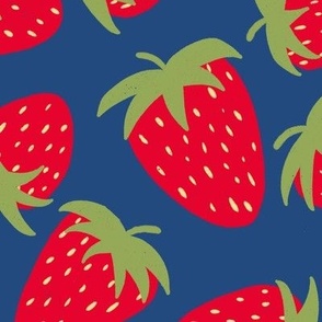 Juicy Red Strawberries on a Dark Blue Background - shw1048 a - large scale