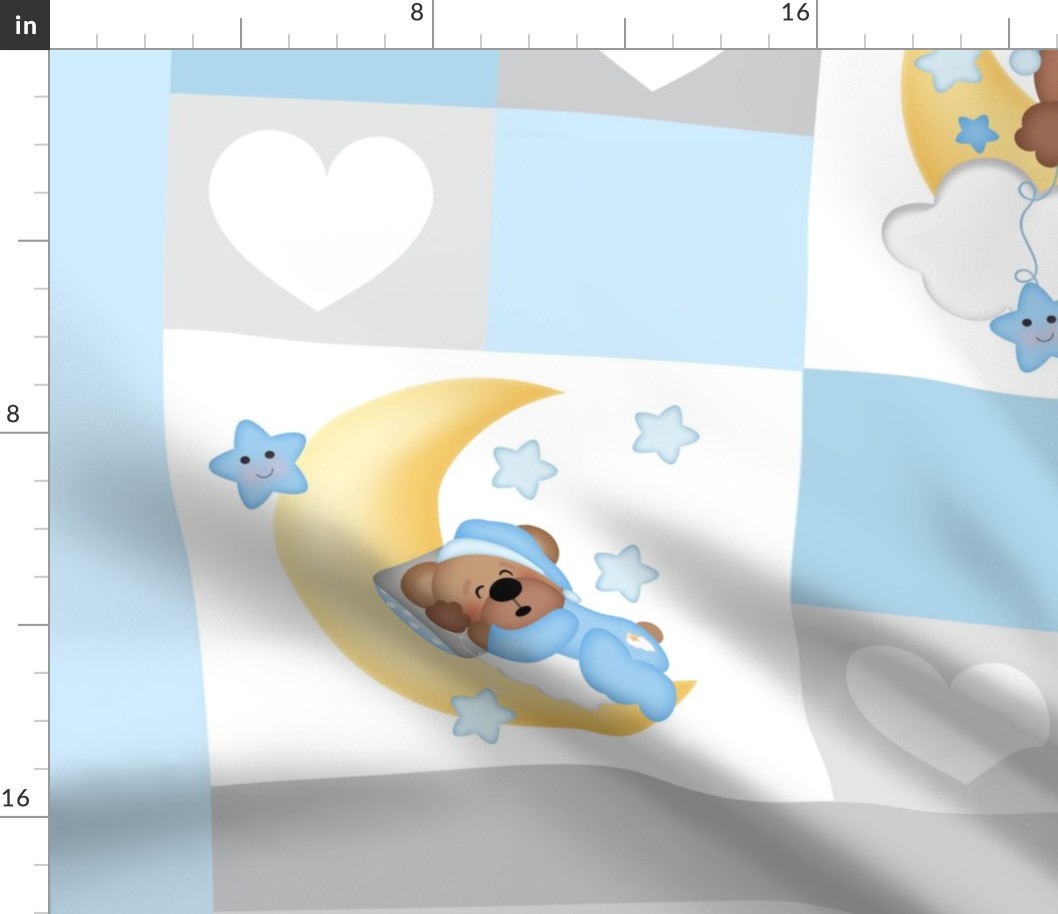 Bear Moon Stars Clouds Baby Boy Nursery Quilt