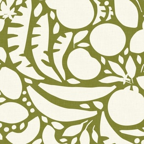 Modern Fruits - Summery Plants on Olive Green / Large