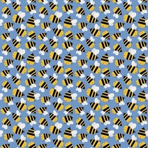 Cute Chunky Smiling Bumble Bees Flying on a Blue Background  - shw1049 a - small scale