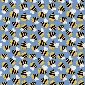 Cute Chunky Smiling Bumble Bees Flying on a Blue Background  - shw1049 a - medium scale