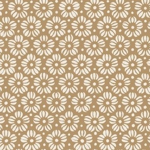 Little Flowers _ Creamy White, Lion Gold Yellow Brown _ Hand Drawn Tight Blender Floral