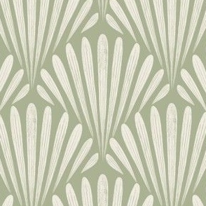 scallop fans _ creamy white, light sage green _ art deco geometric