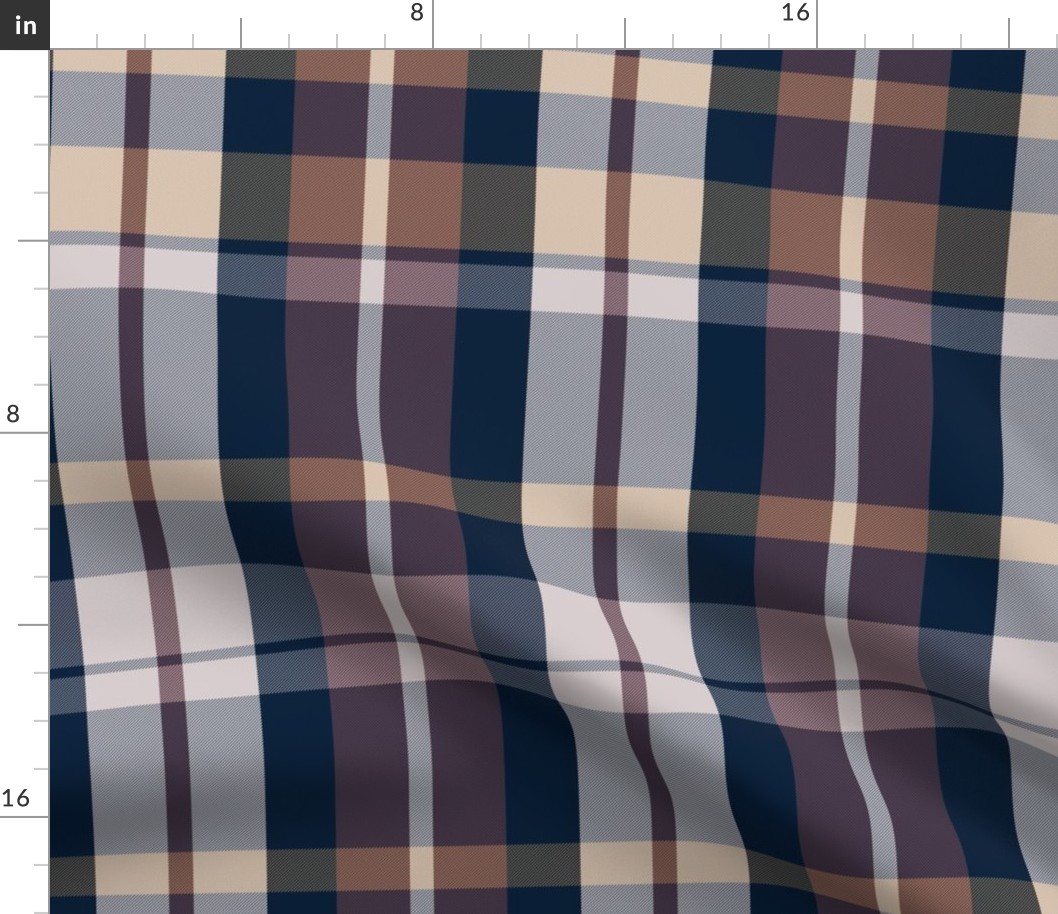 Aillith Plaid Pattern - Navy Blue, Beige, Brown - Autumn Tartan Collection