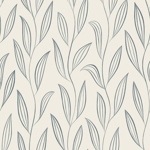 vines with leaves - creamy white_ marble blue - botanical
