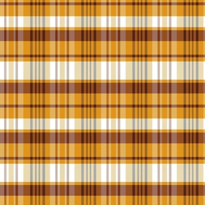 Calan Plaid Pattern - Golden Yellow, White, Deep Brown - Autumn Tartan Collection