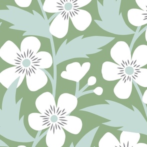 White Floral Buttercups in Green - XL Scale