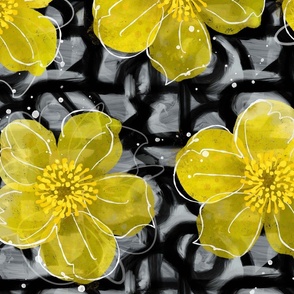 Buttercups and abstract lines 24in