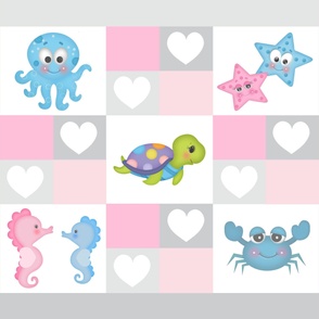 Sea Life Ocean Animals Baby Girl Nursery Pink Gray Crib Quilt 