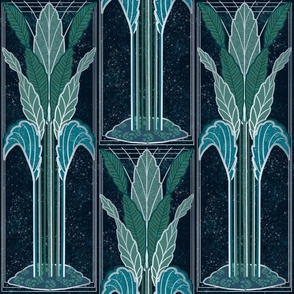 Art Deco Palms with Faux Silver "Foil" (Jumbo) - Teal and Navy Blue  (TBS101)