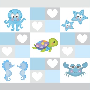Sea Life Ocean Animals Baby Boy Nursery Blue Gray Crib Quilt  